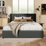 thumbnail of Merax Doppelbett 140x200 Polsterbett aus Leinen mit Lattenrost & Hydraulische Stauraum Grau