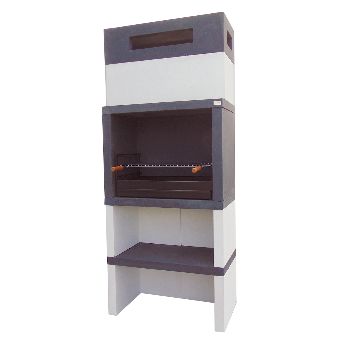 BBQ WIDE - Barbacoa simple, construido con cemento, cemento pintado blanco y negro - 86x48x203cm