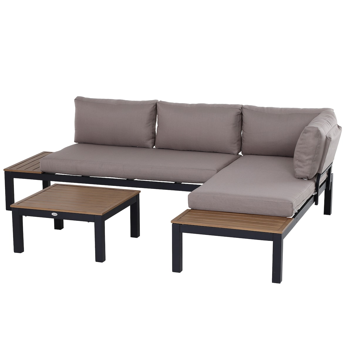 Loungeset Aluminium Grau 3-teilig mit Sofa, Chaiselongue und Beistelltisch