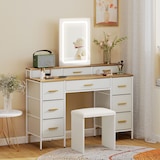 thumbnail of HOMCOM tocador con luces LED de 3 colores, tocador de maquillaje con espejo, mesa de maquillaje con 10 cajones de tela, patas de acero, natural