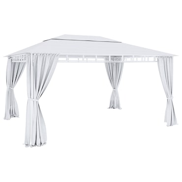 Gazebo Da Giardino 3x4 M Con Tende Laterali Richiudibili Struttura In Acciaio Robusto Copertura Impermeabile 180 g/m² 4 Teli Laterali Esterno Bianco