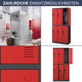 thumbnail of Umkleideschrank Spind TOKIO - 6 Abteile, Etikettenhalter | Umkleidespind Schließfachschrank Garderobenspind, 185x90x45cm Anthrazit-Rot