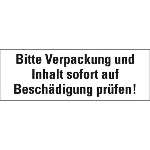 Aufkleber I Hinweisetikett Verpackung und Inhalt...prüfen, weiß, Haftpapier, permanent, 147x50mm, 250/Rolle