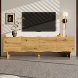 thumbnail of Moderner TV-Schrank 155x36x47 cm mit Wellenmuster Holzoptik 4 Türen Kabelmanagement Stauraum für Mediengeräte