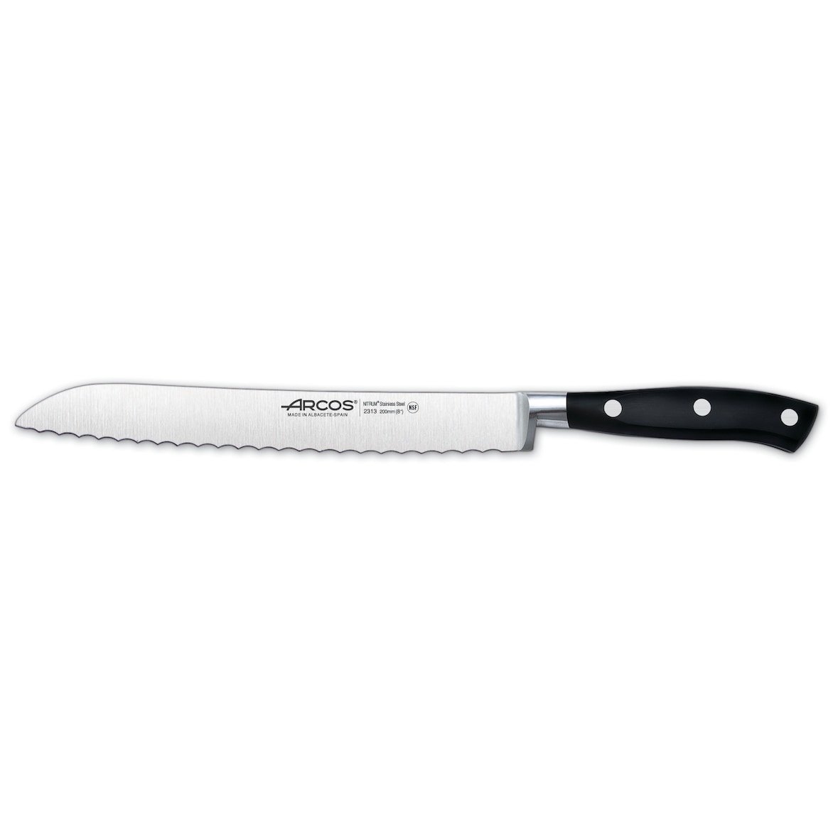 Arcos Cuchillo Panero, Hoja de Acero Inoxidable Forjado NITRUM 200 mm, Mango de Polyoxymethylene (POM), Color Negro