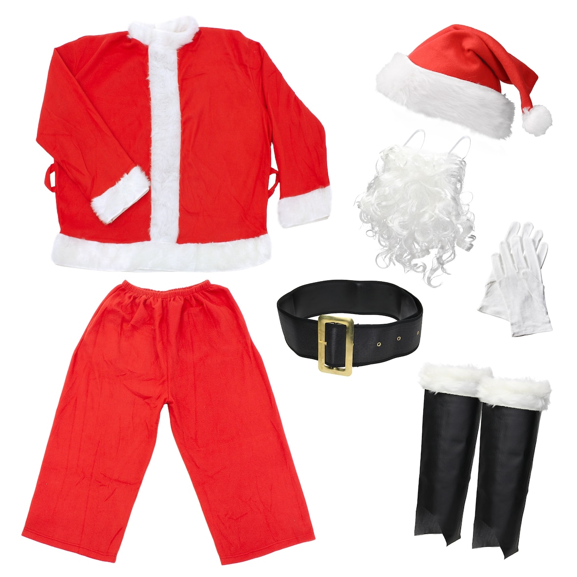 ECD Germany Weihnachtsmann Kostüm 7-teilig Rot Weiß Bart Gürtel Mütze Handschuhe Nikolaus Santa Claus Anzug Herren