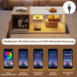 thumbnail of LED-Couchtisch mit Stauraum, Hochglanz-Oberfläche und Glas, App-gesteuerte 29 LED-Modi, 105x50x36 cm, modernes Design in Weiß + Holzfarbe