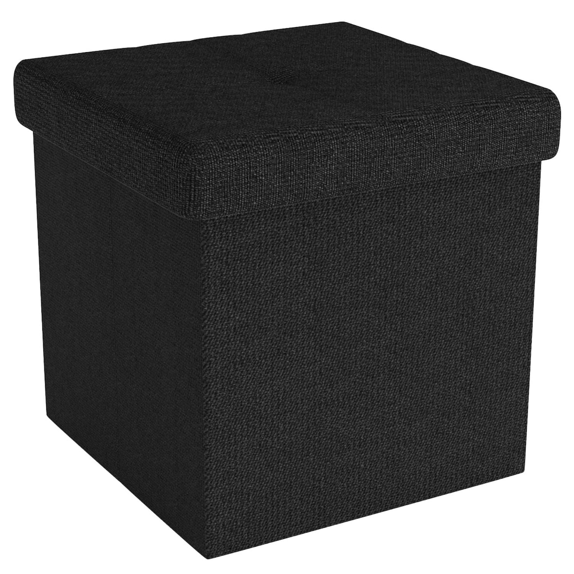 Intirilife Faltbare Sitzhocker 30x30x30 cm in PIANO SCHWARZ - Sitzwürfel Fußhocker Aufbewahrungsbox mit Stauraum und Deckel aus Stoff mit Mulden