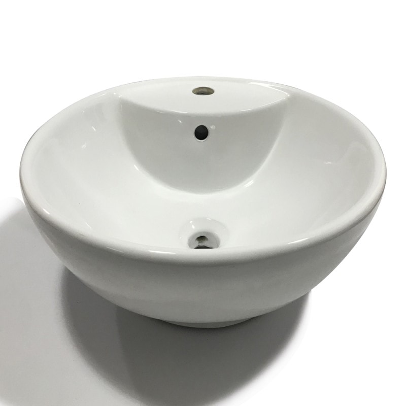 Lavabo Da Appoggio Ceramica Bianco Tondo Lavandino Lavello Arredo 46x46x17 Cm