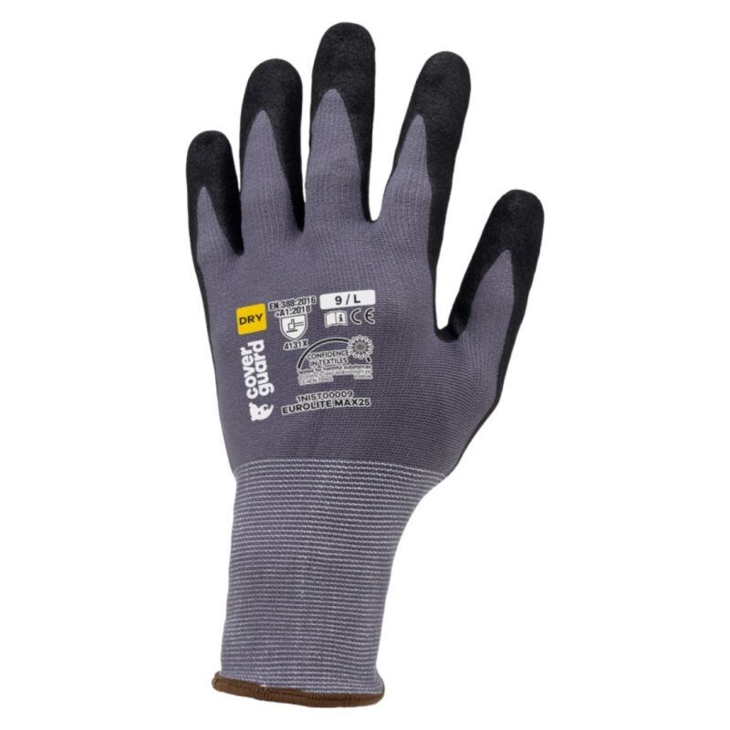 Coverguard - Gants grip en milieu sec paume enduite nitrile EUROLITE MAX25 (Pack de 10) #606060 Taille 8