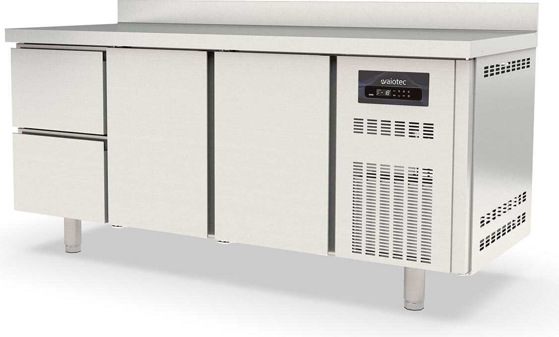 vaiotec TOPLINE Tiefkühltisch / 3-fach GN1/1 mit 2 Schubladen / 2 Türen & Aufkantung, 1795 x 700 mm