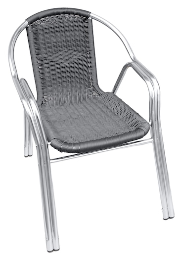 METRO PROFESSIONAL Stapelbare bistrostoel met armleuningen Narni, aluminium/polyrattan, grijs/zilver