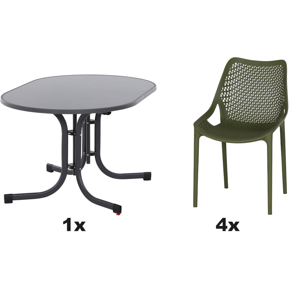 SIENA GARDEN Urban Lights Set 5teilig District gastrotauglich olive mit Tisch Paco 140x90