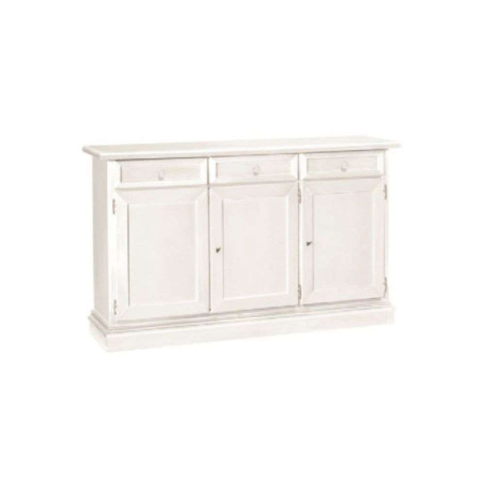 shopinnovativo -Credenza 3 ante 3 cassetti arte povera in legno massello e mdf con rifinitura in bianco 156x42x85 H