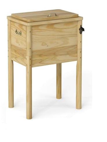 COSTWAY Raffreddatore per Bevande in Legno, Raffreddatore da Esterno per Terrazza 51L con 3 Maniglie & Apribottiglie