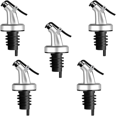 Vertedor para botellas plateado mate con tapa de plástico en juego de 5