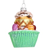 thumbnail of Christbaumschmuck 9,3cm Glas Cupcake Figur Handbemalt & mit Glitzer Weihnachtsbaum Anhänger Weihnachten Weihnachtsbaumschmuck Essen Gebäck Muffin Mint