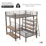 thumbnail of Hoch-Tief-Etagenbett Metallbett Loftbett mit Regalen & Ablagen, flexibles 2-in-1 Design, stabiler Lattenrost, Schwarz 140x200 cm