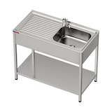 thumbnail of Gasfrit – Onderkastspoelbak met 1 bak en 1 afdruipvlak, inclusief tweekraan, industrieel roestvrij staal, 800 × 500 × 850 mm