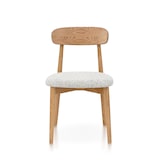 thumbnail of Chaise en bois massif naturel avec assise confortable en tissu chiné gris clair – Design moderne et élégant