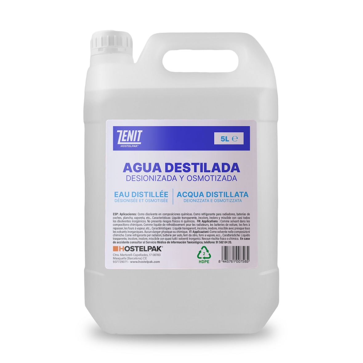 Agua destilada - 5L - Desionizada y osmotizada - Para baterias, planchas, humidificadores, para cpap, motores y mucho más