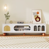 thumbnail of Merax Lowboard mit Rattantür und Glastüren, TV-Schrank mit Stauraum, TV-Board Landhaus, Fernsehtisch, Breite:170cm Weiß