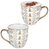 thumbnail of 2er Set Jumbobecher 450 ml Porzellan Tanne Weiß Gold Tee-Tasse Kaffee Glühwein