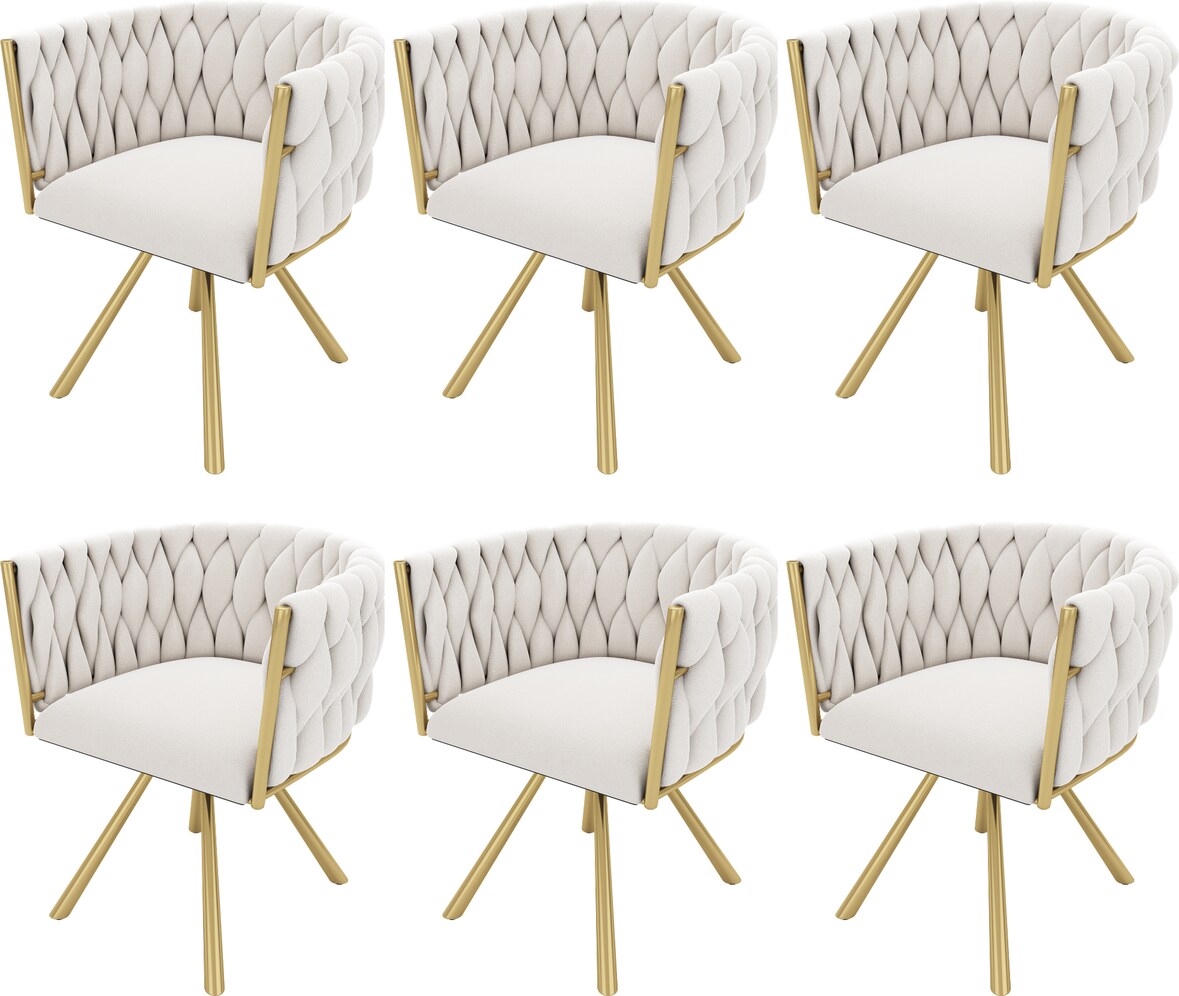 Drehbarer Esszimmerstuhl Samt Beige-Gold mit Metallgestell, 360°-Drehfunktion, ergonomische Rückenlehne