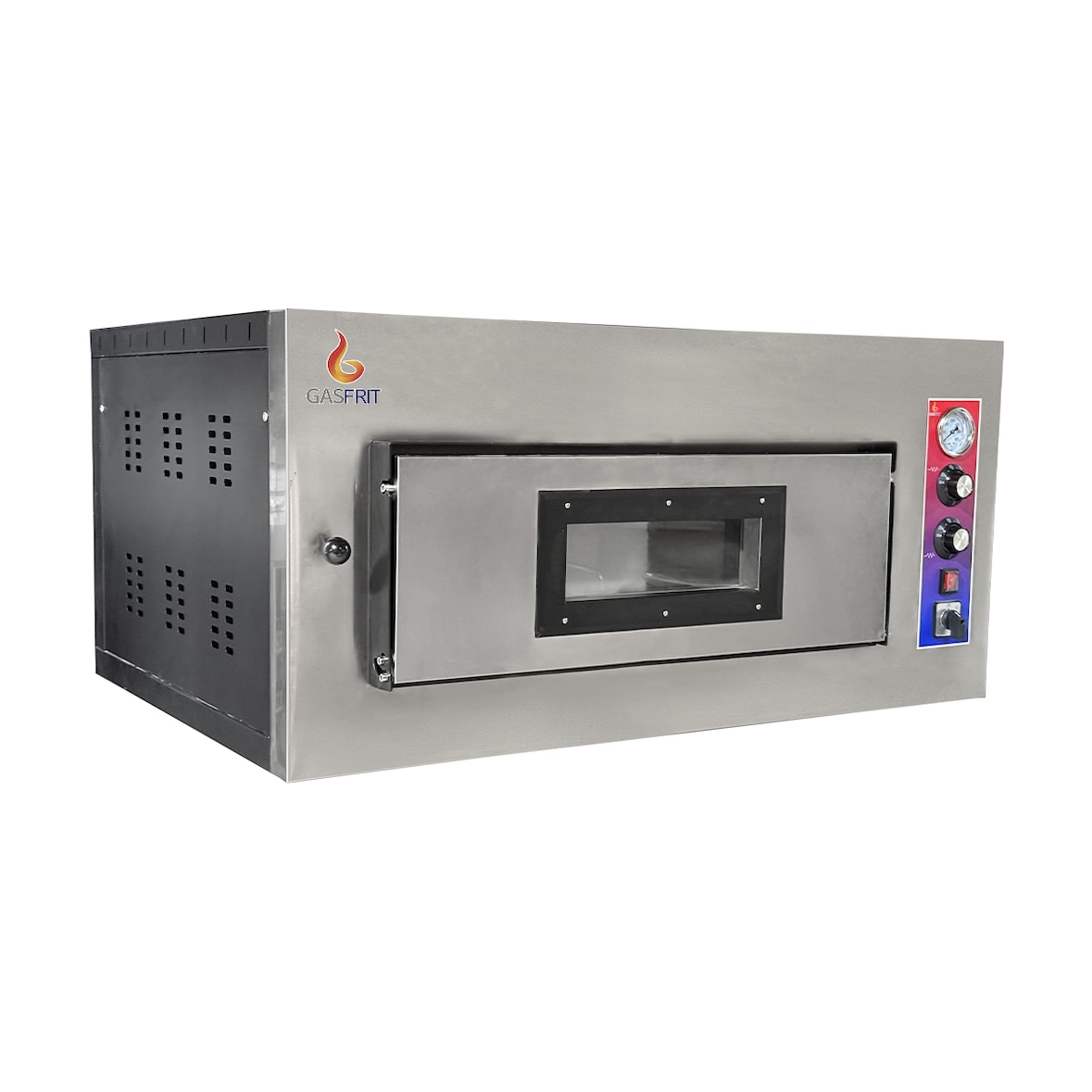 Gasfrit – Gaspizzaoven, 1 kamer, 6 pizza’s Ø 33 cm, maximale temperatuur 500 °C