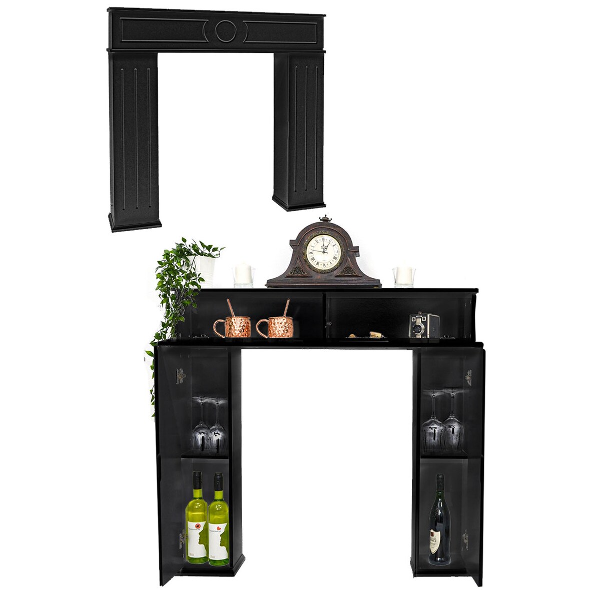 Geheimfach Kaminkonsole mit Stauraum - 107x100 Kaminumrandung Holz Kaminrahmen