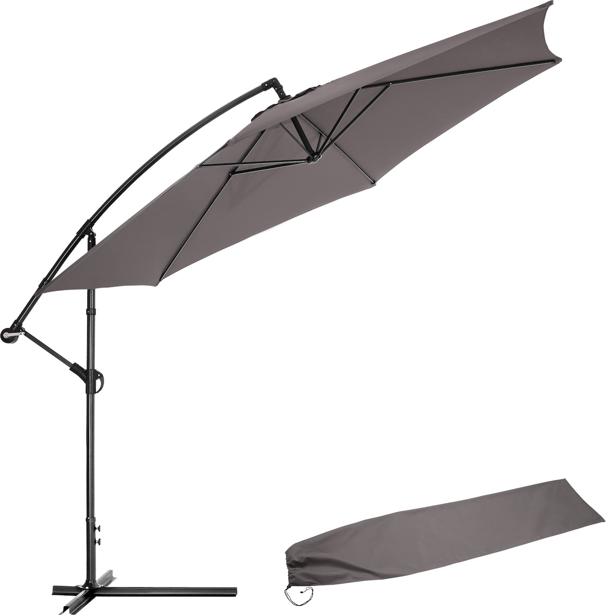 tectake Chapéu de sol CICCIO Ø 350 cm com capa protetora  Cinzento