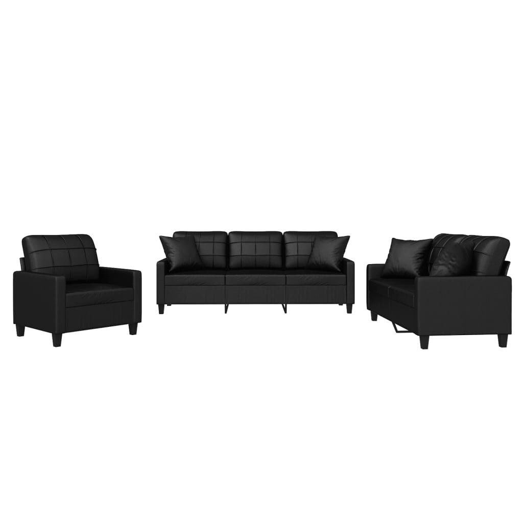 Ensemble de canapés 3 pcs avec coussins noir similicuir Modèle Fantaisie Horizon