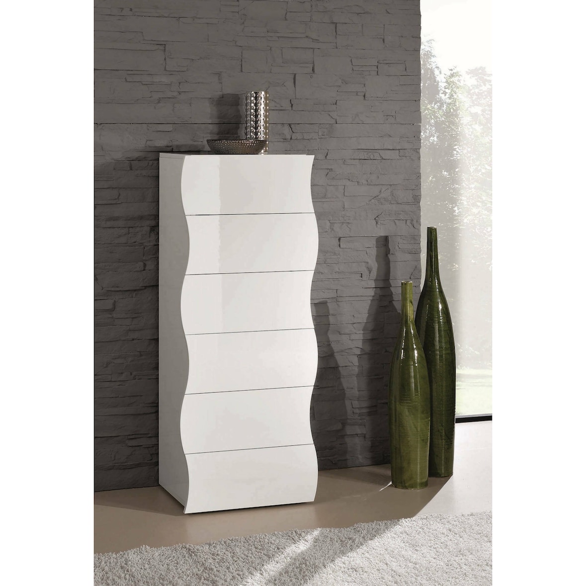 Dmora Cassettiera Matteo, Settimanale a 6 cassetti, Comò per camera da letto, 100% Made in Italy, cm 50x40h122, Bianco lucido