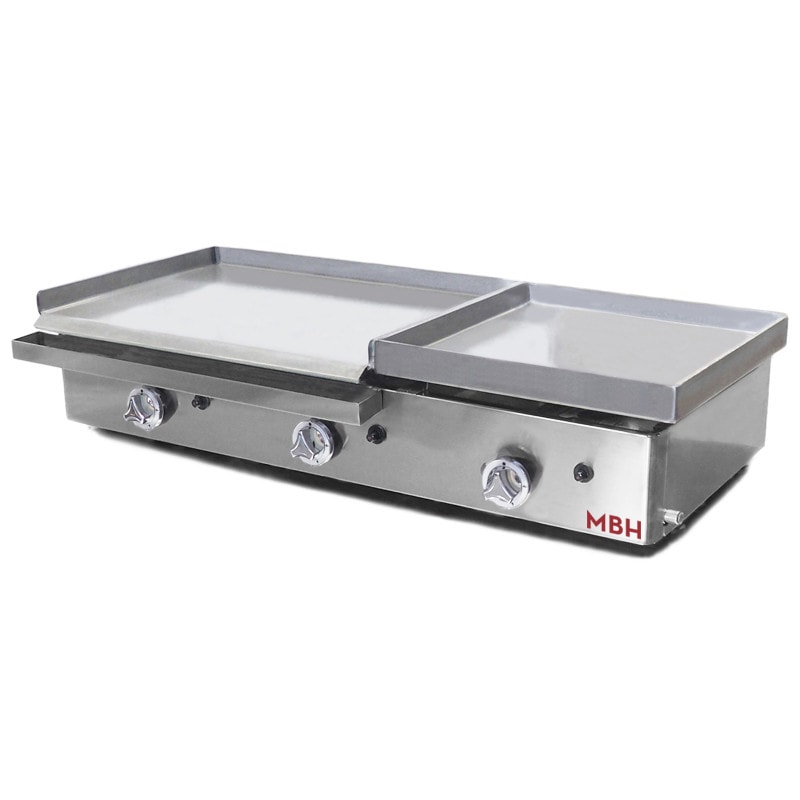 MBH - Plancha a gas industrial 600x400 mm de acero laminado con módulo 400x400 mm especial para Frankfurt. Fry top profesional para hostelería.