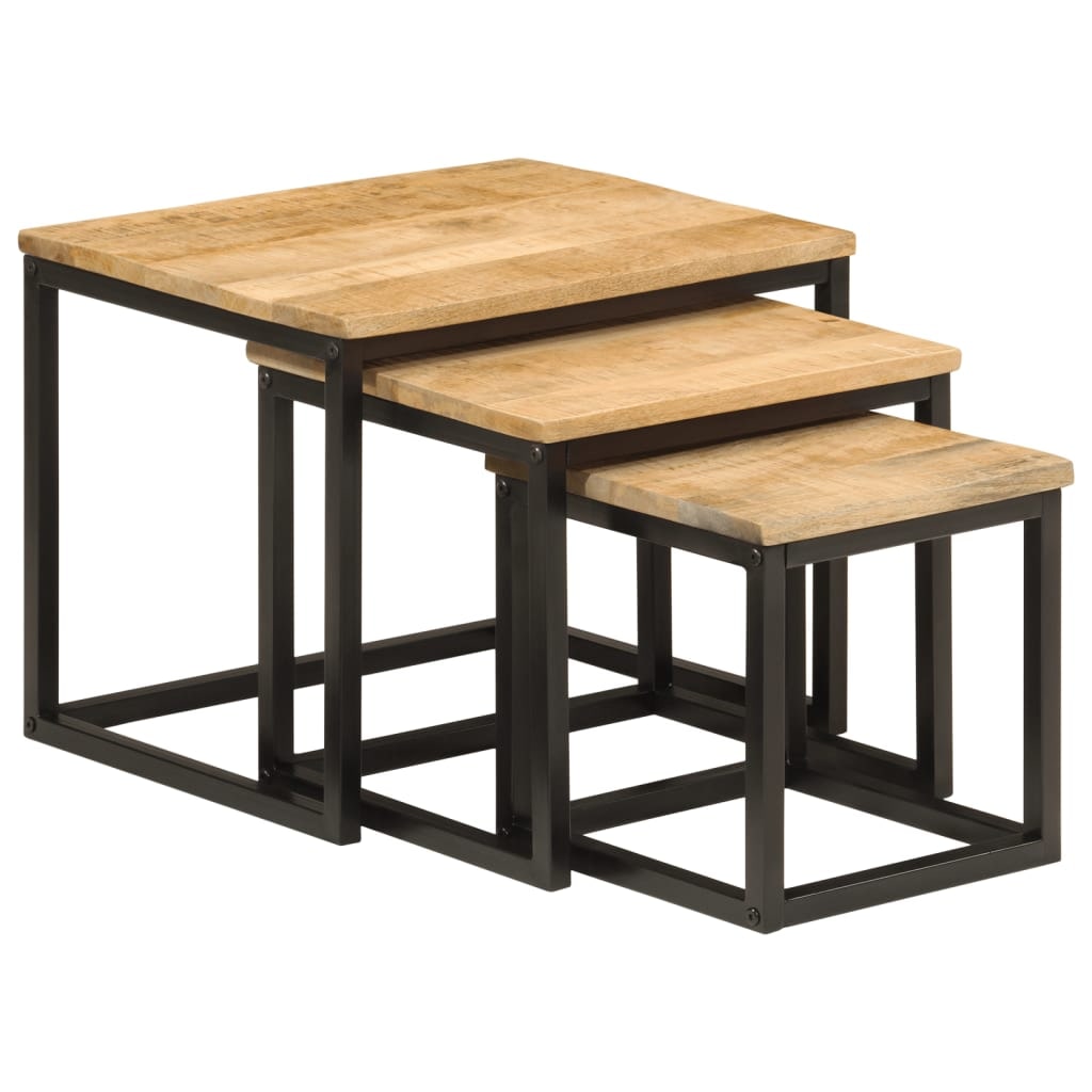Tables basses gigognes 3 pcs bois massif de manguier et fer Modèle Orion Premium