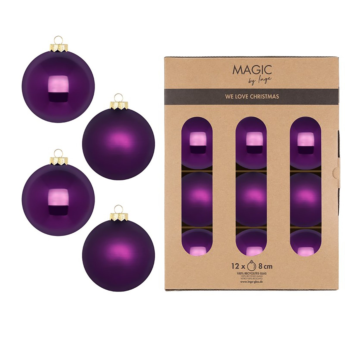 12 Weihnachtskugeln Glas 8cm matt & glänzend Christbaumkugeln Weihnachtsbaumkugeln Weihnachten Christbaumschmuck Weihnachtsbaumschmuck Lila Purpur