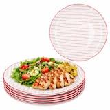 thumbnail of 6er Set Speiseteller rot gestreift Steingut Ø25,2cm weiß Essteller groß Grillen