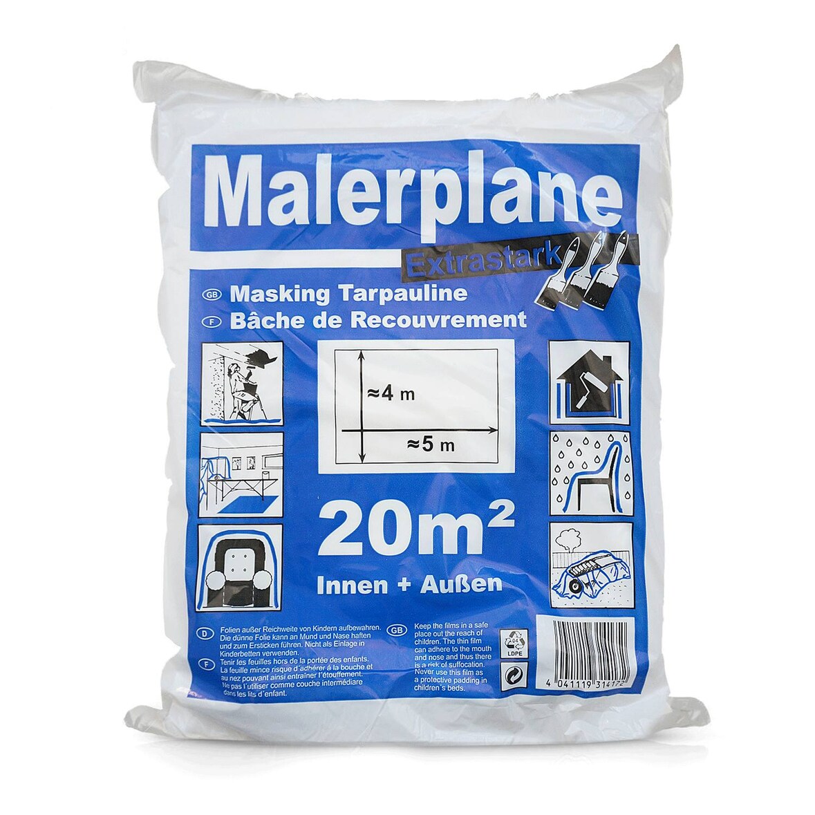 2x Abdeckplane Malerplane Schutz für Innen- und Aussenbereich extra stark 4 x 5 m