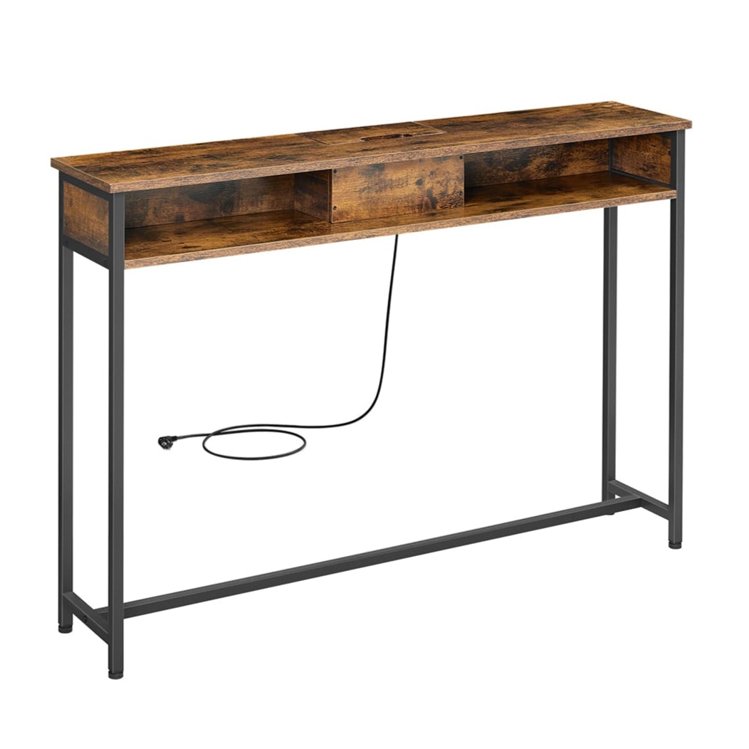 Helloshop26 - Table console fine avec multiprise 25 x 120 x 81,1 cm table de canapé avec 2 compartiments chargement caché gain de 12_0007503