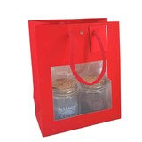 thumbnail of Vitrinen-Tasche, geprägt, rot, Natural Red mit Kordelgriffe aus weißem Kraftpapier 180g 18+10x22,7cm - pro 240