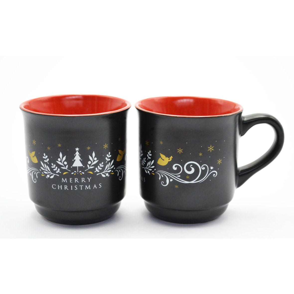MÄSER “Merry Christmas” Glühwein mok, 0,2 liter binnenin, mat ZWART buiten, ROOD binnenin, set van 36