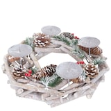 thumbnail of Adventskranz rund, Weihnachtsdeko Tischkranz, Holz Ø 35cm weiß-grau ~ mit Kerzen, weiß