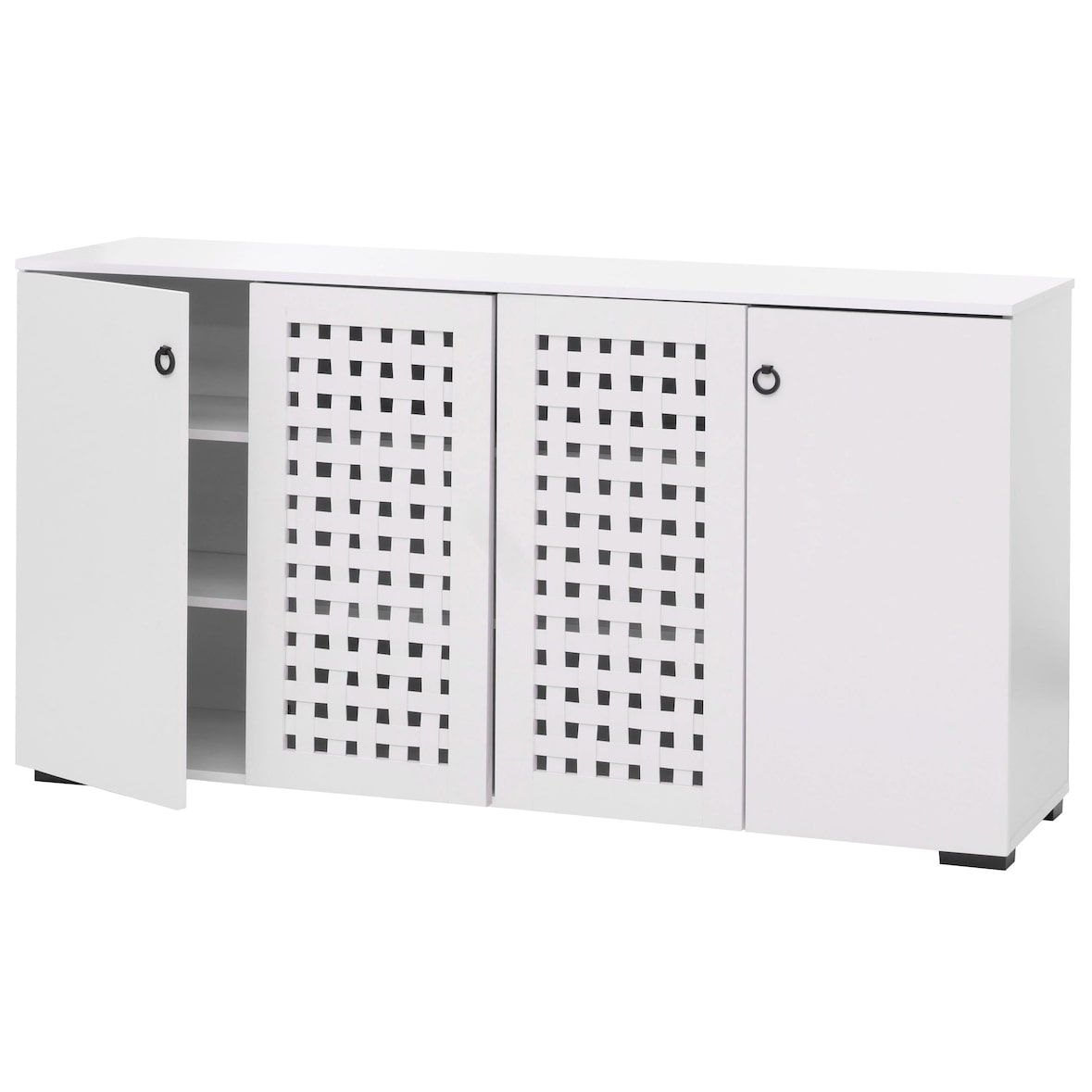 Décoshop26 - Buffet com 4 portas design trançado 3D 9 compartimentos de armazenamento 83x159x37 cm MDF branco 04_0009841