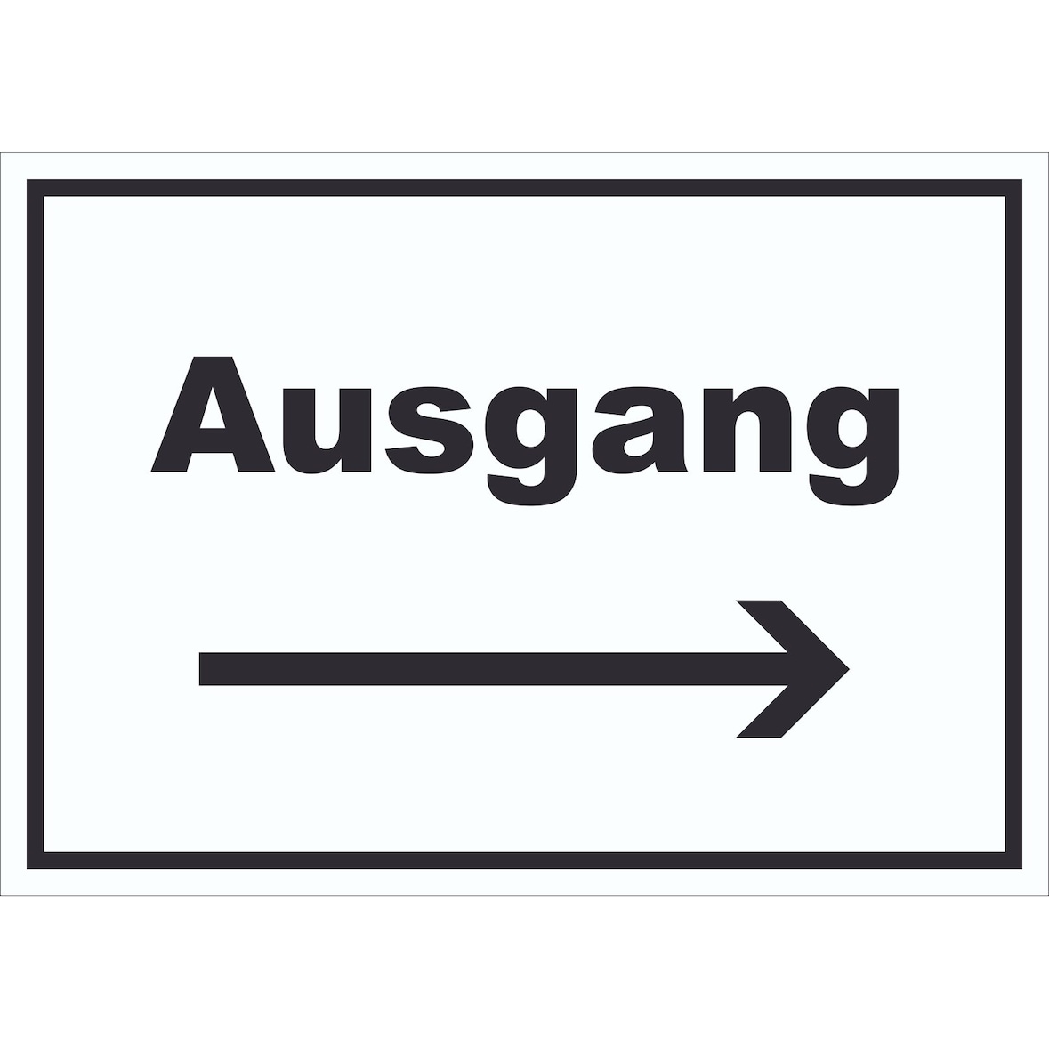 Ausgang Schild mit Text und Richtungspfeil rechts Exit Schluss waagerecht A5 Rückseite selbstklebend