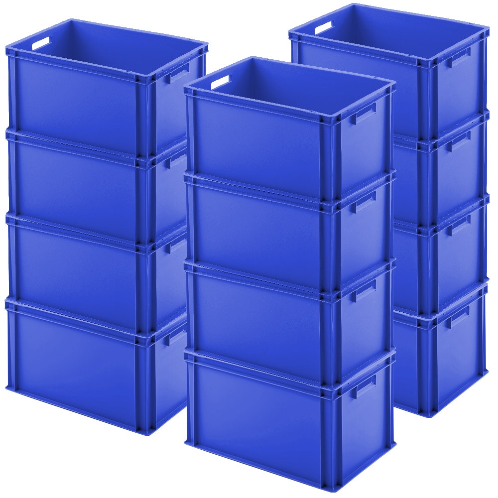 12 Euroboxen mit Durchfassgriffen, LxBxH 600 x 400 x 320 mm, 65 Liter, blau