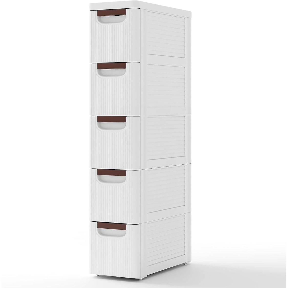 COSTWAY Schmaler Nischen-Schrank mit Rädern, Nischen-Regal 20 cm Breit, Nischen-Wagen mit 5 Schubladen, Badezimmerwagen