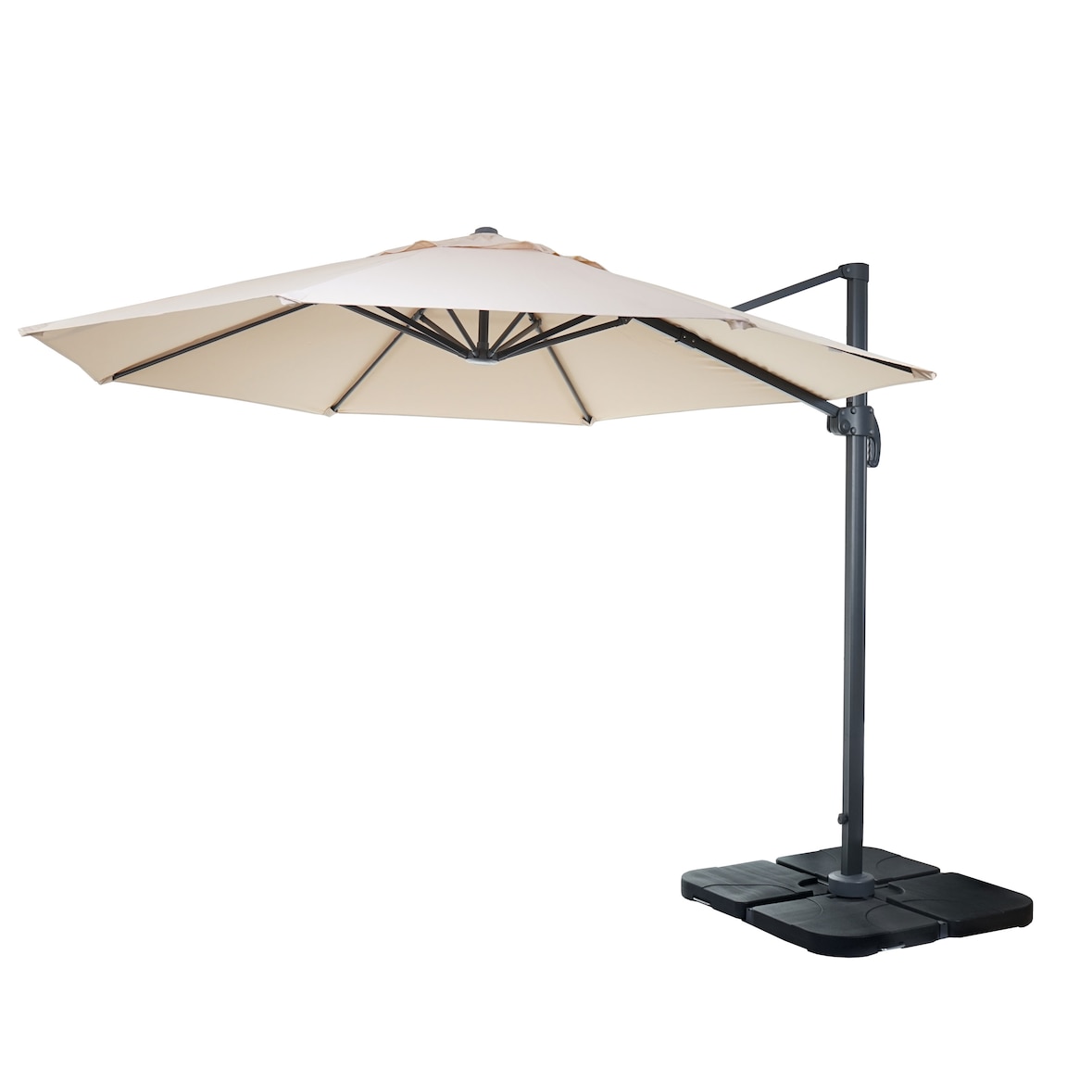 Gastronomie-Ampelschirm HWC-A96, Sonnenschirm, rund Ø 3m Polyester Alu/Stahl 23kg ~ creme mit Ständer, drehbar