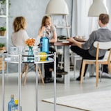 thumbnail of Relaxdays Servierwagen rund, Barwagen mit 2 Etagen, Stahl, verspiegelte Ablagen, Teewagen mit Rollen, 75 x 50 cm, silber