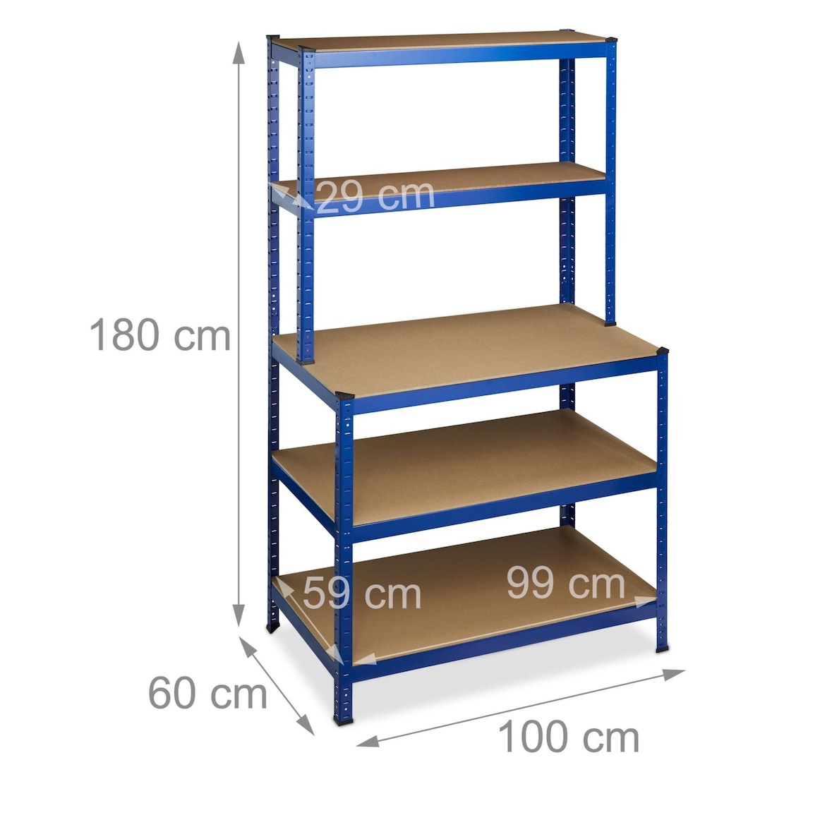 Helloshop26 - Estantería robusta para garaje/banco de trabajo capacidad de 900 kg diseño con clip 5 estantes 180 cm de ancho azul 13_0001063