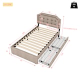thumbnail of Polsterbett 90x200 mit Stauraum, Einzelbett mit zwei Schubladen, verstellbarer Nachttisch, gepolstertes Bettgestell Beige+Braun